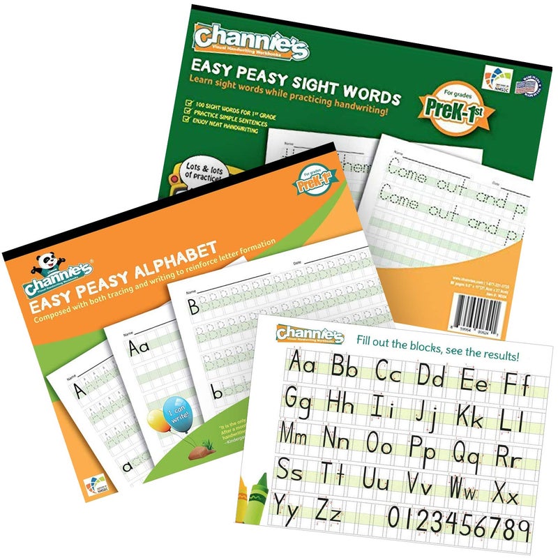 Channie's Channieâ€™s Easy Peasy Alphabet, Numbers & Sight Words Workbook, Fun & Color-Coded Preschool, Kindergarten & 1st Grade Alphabet Tracing Book For Daily Writing Practice, 2 Pack - Image 1